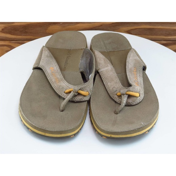 Columbia‎ Sz 7 Flip Flop Sandals Brown Leather Men Slip On - Picture 3 of 10